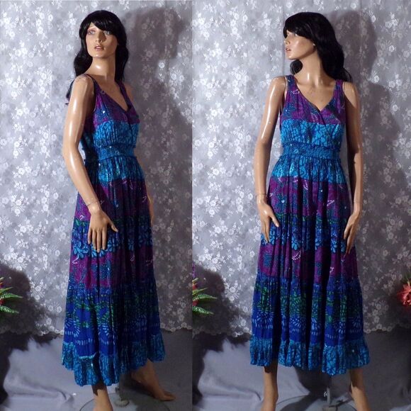 Vintage Y2K Dress 2000s Boho Hippie Retro Maxi Long Phool Sundress Size Medium - Picture 1 of 7